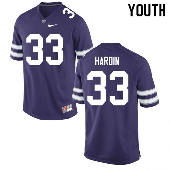 #33 Player Sam Hardin Kansas State Wildcats Youth Football Stitched Jersey -Purple