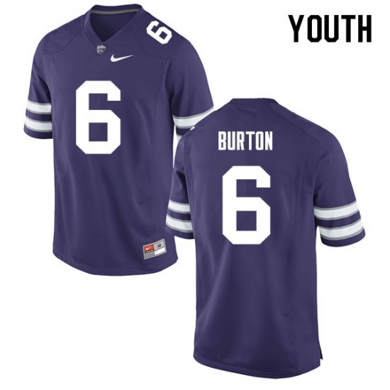 #6 Player Deante Burton Kansas State Wildcats Youth Football Stitched Jersey -Purple