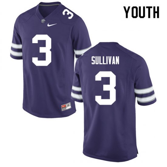 #3 Player Elijiah Sullivan Kansas State Wildcats Youth Football Stitched Jersey -Purple